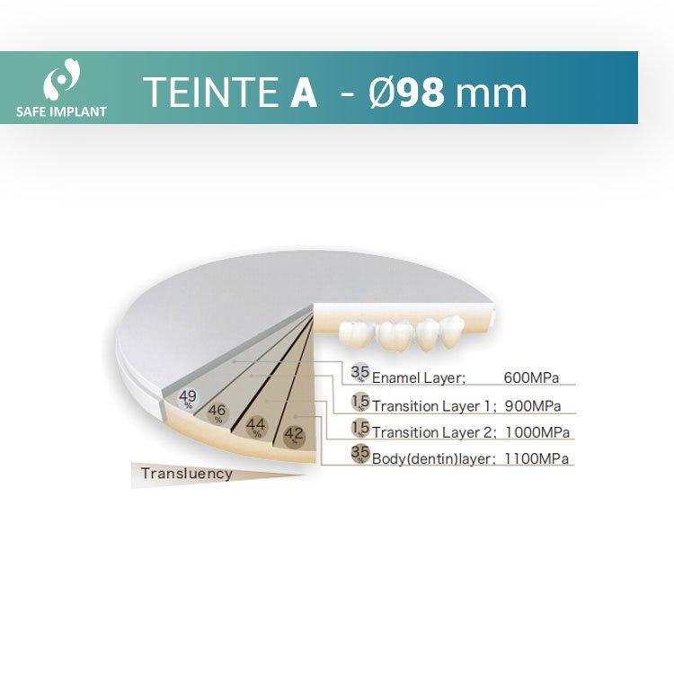 94002f3aa1c946385d20ed238fc3b160 Disque zircone en teinte A : diamètre 98 mm 3DSAFE-PRO - Safe Implant